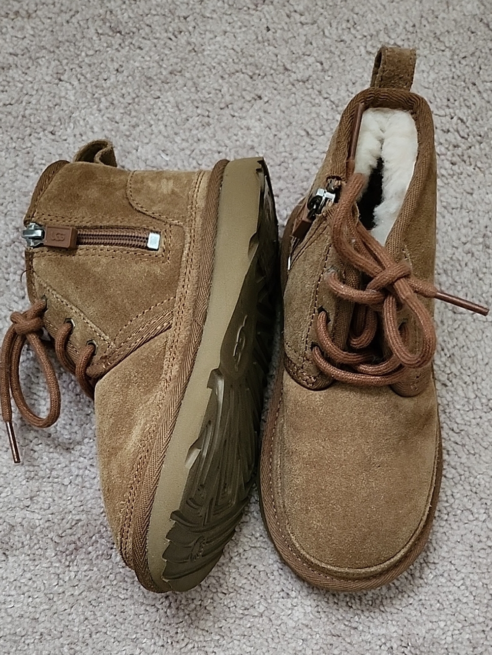 UGG Kids Tan Suede Shearling-Lined Lace & Zip Boots